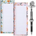 XINRUI 2 Pack Magnetic Grocery List for Fridge and 1 Magnetic Pen Clip, 100 Tear Off Sheets Magnetic Shopping List Pad to Do List Notepad for Shopping, Locker, Filing, Reminders, Recipes(Flower)