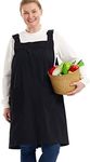 APRONNER No Ties Plus Size Aprons for Women with Pockets Cotton Linen Baking Kitchen Cooking, Black, 3X-Large (BHC026-009)