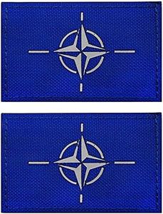Parches reflectantes de la bandera de la OTAN – Emblemas de la bandera del Atlántico Norte Emblemas Insignias Apliques de Costura – Gancho y lazo de cierre en la parte posterior
