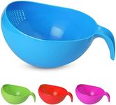 KSJONE Heavy Duty Rice Washer Strainer Colander Washing Bowl with Handle Vegetable/Rice Washer Strainer for Cleaning Fruits, Vegetables, and Beans 2.1 Qt (2L) (Blue)