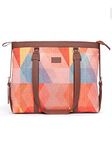 ZOUK Handmade PeTA Approved Vegan Leather 15.6 Inch Laptop Office Bag with Double Handles, Multicolor Geometric Print Shoulder Bag - GeoOptics