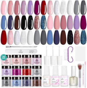 Beetles 20Pc Dip Powder Nail Kit Starter, Modern Muse Collection Dipping Powder Set Nude Gray Pink Blue Glitter for Nail Art Manicure with Base Top Coat Activator Brush Saver Gift Box