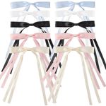 DECYOOL 10Pcs Tassel Hair Bow Clips, Claw Hair Clips with Bow for Women, Long Hair Accessories Solid Metal Hair Bows for Hair Accessories(Black Beige Pink White Light Blue）