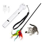 KETIEE Cat Toys LED Pointer, 8 in 1 Cats Tracker Wand USB Rechargeable Cat Pen Light Cat Feather Toys Interactive Cat Chaser Toys for Indoor Cats Kittens Pet Training Exercise Tool