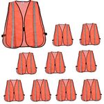 High Visibility Safety Vests 10 Packs,Adjustable Size,Lightweight Mesh Fabric, Wholesale Reflective Vest for Outdoor Works, Cycling, Jogging, Walking,Sports - Fits for Men and Women(Pack of 10,Neon Yellow) (10, Neon Orange Updated)