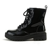 SODA FIRM - Lug Sole Combat Ankle Bootie Lace up w/Side Zipper (Black Patent, numeric_7_point_5)