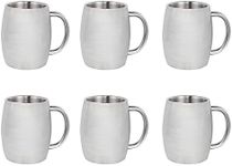 DISCOUNT PROMOS Stainless Steel Mugs with Handle 14 oz. Set of 6, Bulk Pack - Double Wall, Perfect for Coffee, Beer, Other Hot & Cold Beverages - Silver