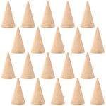 20 PCS Wood Cone Ring Holders, Small Wooden Cone Ring Stands Natural Wood Cone Jewelry Display Stand for Showing Ring Jewelry DIY Craft (2.9x5cm)