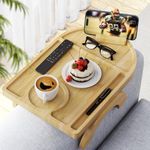 Wisreach Bamboo Sofa Tray Table, Clip-On Tray Sofa Table - 15” L x 10.2” W, Anti-Slip Sofa Armrest Tray Table with 360° Phone Holder, Couch Arm Table for Eating, Drinks, Snacks, Remote, and Pen
