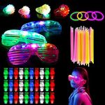 Ainiv 69PCS Glow in the Dark Party Supplies for Kids, LED Light Up Toys Neon Party Supplies with 4 Jelly Rings, 3 Flashing Glasses, 30 Glow Sticks, 32 Finger Lights, for Halloween Birthday Party