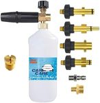 BEARFORCE Pressure Washer Foam Cannon with 6 Adapters & 1.10mm 1.25mm Tips, Adjustable Snow Foam Lance Soap Gun for Power Washer 800~4000 PSI