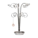 HOHIYA 14.8 Inch Necklace Holder Stand Jewellery Tree for Bracelets Watches Birthday Christmas Monther Day Party Home Gift Chrome Silver