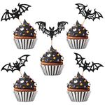 ZHUOWEISM 30 PCS Halloween Bat Cupcake Toppers Black Glitter Bat Halloween Cupcake Picks Halloween Bat Cupcake Decorations for Halloween Theme Baby Shower Kids Birthday Party Cake Decorations Supplies