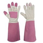 HANDLANDY Long Rose Pruning Gardening Gloves for Men & Women, Thorn Proof Pigskin Leather Gauntlet Gloves (Medium, Pink)