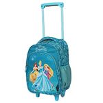 NOVEX Original Disney Princess Kids School Trolley Bag | Kid Spinner School/Picnic Case with 2 Wheels | Polyester Backpack School Turquoise Blue, 18 - Inch | Unique Bags For Cute Girls