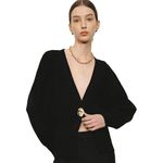 URBAN REVIVO Women Knitted Cardigans Long Sleeve V-Neck Lightweight Sweater One Leaf Button Down Outwear, Black-01, Small