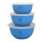 H Hy-tec (Device) Microwave Safe Stainless Steel Mixing Bowl (Haze Blue) - Set Of 3, 1600 ML