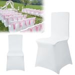 Aufun Stretch Chair Covers Pack of 50 White Stretch Chair Covers Universal Modern Chair Cover in Lycra Chair Cover for Wedding Baptism Birthday Party Decoration Celebrations Home