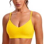 CRZ YOGA Butterluxe V-Neck Sports Bras for Women - Adjustable Thin Straps Padded Yoga Bra Basic Wireless Bra Camisole High Visibility Yellow Large