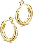 Wowshow Gold Hoops Chunky Gold Hoop Earrings 14K Real Gold Plated Lightweight Small Thick Hoops for Women 20mm