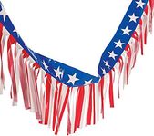 Fun Express American Flag Fringe Backdrop for 4th of July Decorations - 100ft Red White and Blue Streamers Party Decorations | Patriotic Decor for Independence Day, Memorial Day & Parade Float Fringe