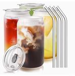 KiKiluxxa Ice Juice Drinks Glass Can Mug with Straw for Milk/Coffee/Green Tea Cup Set of 1-540ml Transparent Can Shape Cup - Random Clour Lid (540ml Lid Tea Can 1)