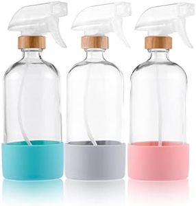 3pack Refillable Bamboo Glass Spray Bottle，Spray Bottles for Cleaning Solutions, 17 oz Silicone Protective Glass Spray Bottle Sets and Accessories,Containers for Cleaning Solutions(3pcs Upgraded Nozz)