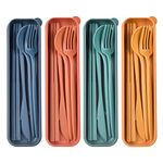 Travel Cutlery Set with Case, Plastic Cutlery Set, Reusable Utensils Set with Case, Portable Camping Cutlery Set for Lunch Box School Office Picnic Travel or Daily Use (4 Colors)