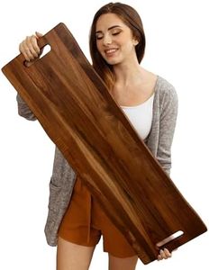 Large Acacia Serving Board with Handles, 36 x 12 Inch Rectangular Charcuterie Platter, Natural Wood Server for Meat, Cheese Board, and Party Appetizers, Extra Long 3ft