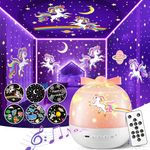 PIKOY Projector Night Light for Kids,15 Films+Sound Machine for Kids Night Light Projector,Rotation Light Projector for Kids Room Decor,Remote+Rechargeable Unicorn Night Light,Christmas Gifts for Girl