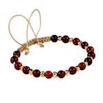 Gemstone Beaded Bracelets with 24K Gold Plated Brass Dorica and Makrame Knitting, Adjustable for Wrist, Gift for Her, Healing Meditation and Chakra Natural Stones (Amber & Gold 6mm)
