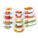 VERONES 24 Pieces Glass Food Storage Containers Set, Airtight Glass Lunch Containers, Glass Meal Prep Containers with Lids,Exclusive of BPA, for Microwave, Oven, Freezer & Dishwasher Friendly,White