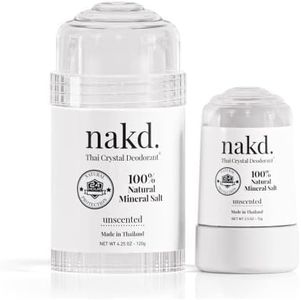 nakd. Thai Crystal Deodorant Stone – 2 Salt Deodorant Crystal Sticks, 4.25 oz. Regular + 2.5 oz. Travel Size – All Natural Unscented Crystal Deodorant and Aluminum Free Salt Deodorant for Women Men & Teens by Vasarii