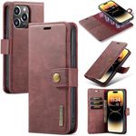 2 in 1 Detachable Split Leather Wallet Phone Cover Compatible with iPhone 6/6S ，DG.MING Genuine Leather Wallet Case, Detachable Magnetic Pouch Shell 4.7" (Red)