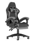 bigzzia Gaming Chair with Footrest and Ergonomic Computer Chair Reclining PU Leather High Back Video Game Chair with Headrest Adjustable Lumbar Support Linkage Armrest for Adults (Black/Grey)