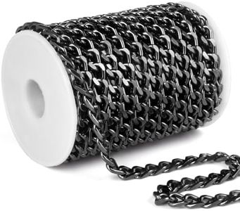 33 Feet Large Aluminum Curb Chains Roll 7mm Black Twisted Cuban Link Chain Spool Bulk for Jewelry Making DIY Crafts