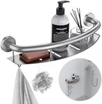 Brushed Nickel 18-inch Safety Grab Bar with Storage Shelf for Bathtub or Shower, Drainage Holes, Stainless Steel, Wall Mounted Grab Bars for Elderly Injured Balance Support