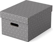 Esselte Medium Storage Box With Lid, Pack Of 3, Home/Office Storage & Organisation, 100% Recycled Cardboard, 100% Recyclable, Geometric Design, Grey, 628283