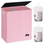 SOLEDI Double Laundry Basket with Lid and Removable Laundry Bags 160L Large Laundry Hamper Collapsible Laundry Hamper, Washing Baskets for Laundry, Foldable Laundry Baskets for Bedrooms (Pink 160L)