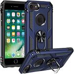 Cavor for iPhone 7/8/ 6/ 6s iPhone SE 202020/ SE 2022 Case 4.7" TPU Case PC Bumper 360° Rotation Ring Holder Kickstand Back Cover Work with Magnetic Car Mount Shockproof Protective Cover-Navy Blue