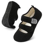 JOINFREE Women Men Slippers with Rubber Sole House Slippers for Women Adjustable Home Socks Shoes Black 7-7.5 Women/ 5.5-6 Men