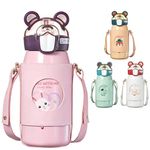 FunBlast Kids Water Bottle, Stainless Steel Water Bottle for Kids, SS316 Hot and Cold Water Bottle 530 ML, Cute Water Bottle with Straw, Leather Cover and Strap - 530 ML (Random Color)