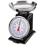 Terraillon Traditional Kitchen Scale, Manual Tare, Large Dial, 5 kg Capacity, Tradition 500 - Black