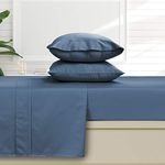 Tribeca Living 500 Thread Count Egyptian Cotton 6-Piece Queen Sheet Set, Deep Pockets, Soft Sateen Weave, Midnight Blue