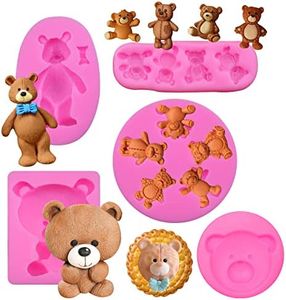 5 Pieces Bear Silicone Mold Valentine’s Day Fondant Mold Cute Bear Chocolate Fondant Mold for Chocolate Candy Gum Paste Crafting Polymer Clay Cake Decorating