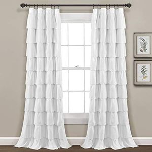 Lush Decor Bianco Tenda per Finestra con Volant, Stile Shabby Chic, per Soggiorno, Sala da Pranzo, Camera da Letto (Singolo), 213,4 x 127 cm, Colore, Tessuto, 84"L Panel