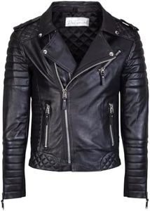 DECIMAL Men's Black REAL Lambskin Leather Biker Jacket VINTAGE GENUINE MOTORCYCLE JACKETS FOR MEN (US, Alpha, X-Small, Regular, Regular, C BLACK)