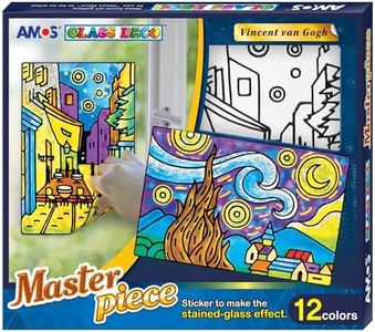 AMOS Glass Deco Stained Glass Kit — 10.5 ml x 10 & 22 ml x 2 Colors — Vincent Van Gogh Window Art Kit with 3 Pre-Outlined Peelable Window Cling Sheets