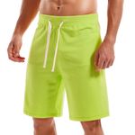 Amy Coulee Mens Cotton Shorts Casual Sports Shorts with Pockets Athletic Workout Shorts (Large, Fluorescent Green)