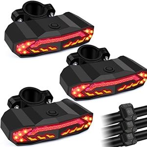 NineLeaf Bicycle Taillights with Turn Signals, Rear Bike Lights USB Rechargeable, Bike Indicator Lights, Bike Rear Light with Remote Control Electric Bell Function 6 Light Modes IP65 Waterproof, 3Pack